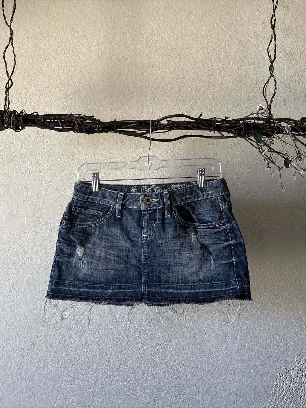 Guess Dark Blue Distressed Denim Mini Skirt